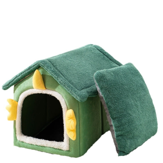 Green plush house bed and removable cushion