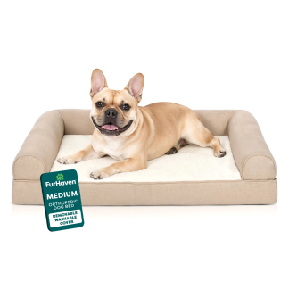 Medium Orthopedic Linen Sofa Dog Bed, Flax
