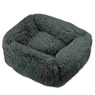 Dark grey rectangular plush dog bed with raised sides