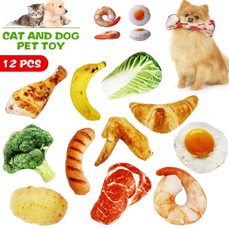 12-Pack Plush Squeaky Dog Toys, Food Shapes