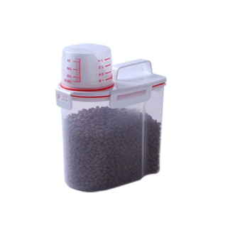 Clear pet food container and cup lid
