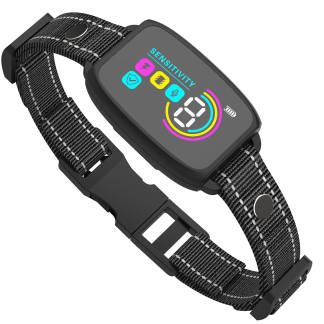 Black rechargeable bark collar with color display