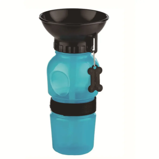 Blue dog water bottle with integrated bowl