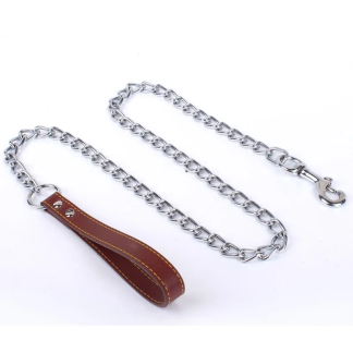 Coffee-brown handle on metal chain leash