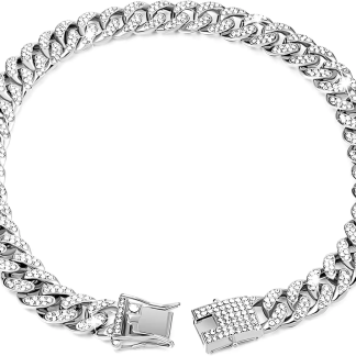 Gold-Tone Cuban Link Dog Collar with Crystal Detail