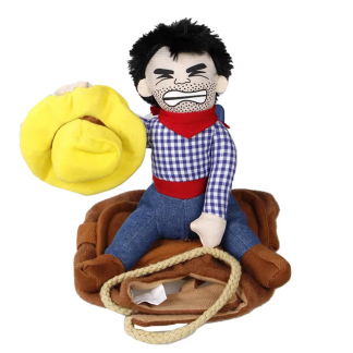 Cowboy rider dog costume with yellow hat