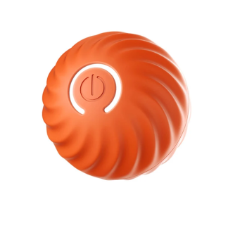Orange motorized pet ball with power button
