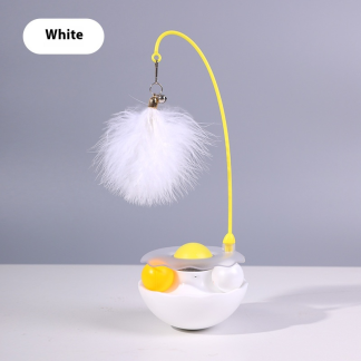White wobble toy with feather and track balls