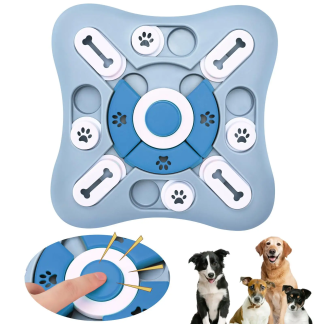 Blue paw-and-bone sliding dog treat puzzle