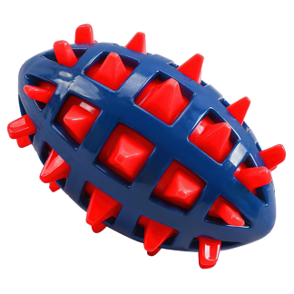 Blue and red textured rubber football toy