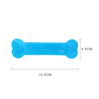 Blue rubber bone toy with dimensions