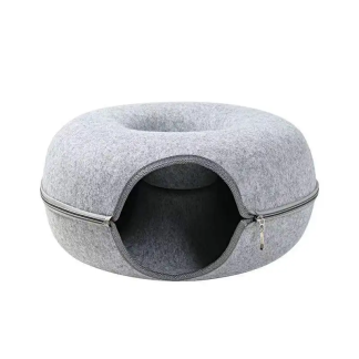 Light-grey felt donut cat tunnel