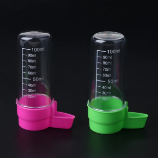 Pair of clear bird feeders with colored bases