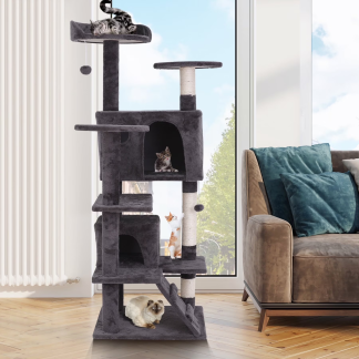 55 in Cat Tree and Scratching Tower, Dark Gray
