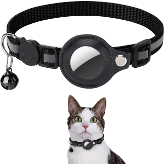 Black reflective cat collar with AirTag holder