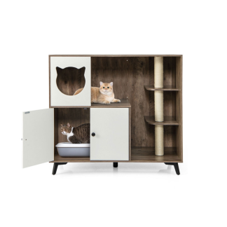 Cat Litter Box Enclosure with 3 Sisal Scratching Posts