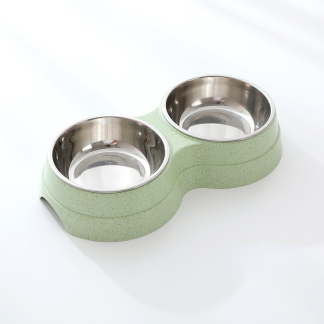 Green double bowl with stainless-steel inserts