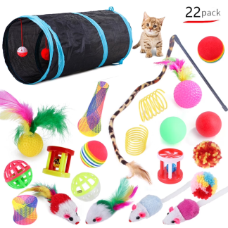 Cat Tunnel & Toy Set with Bell Balls, 22-Piece