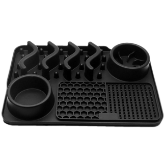 Black silicone slow feeder and lick mat