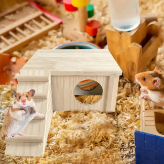 Wooden Hamster Hideout House, Corner Cage Accessory