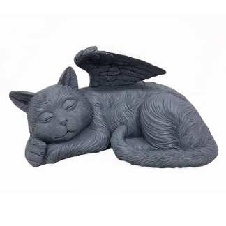 Sleeping cat memorial statue with angel wings
