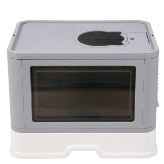 Grey-and-white enclosed cat litter box