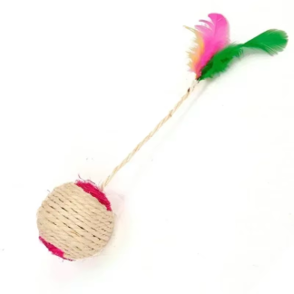 Sisal ball with feather-tipped teaser stem