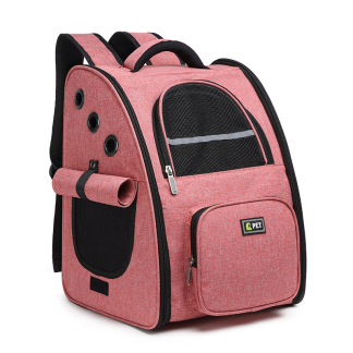 Pink mesh-front pet backpack with side vents