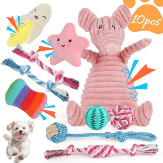 10-Pack Puppy Chew Toys with Squeaky Plush & Rope