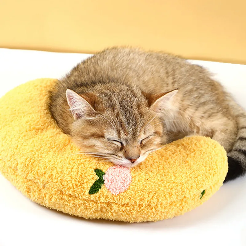 Cat resting against a yellow pillow