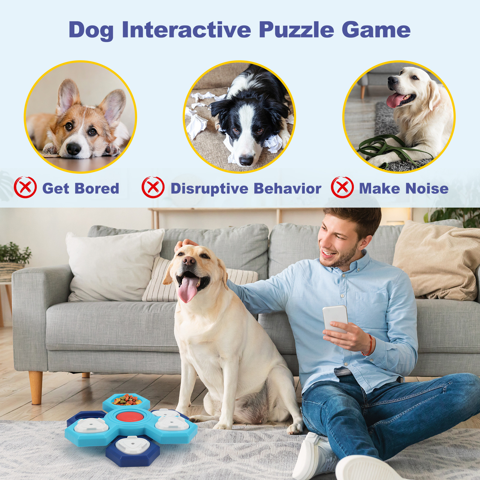 Dog using the treat puzzle during supervised play