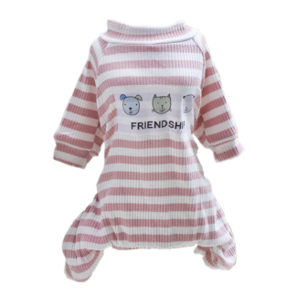 Pink striped four-leg pet pajamas