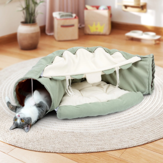 2-in-1 Collapsible Cat Tunnel & Bed, Green