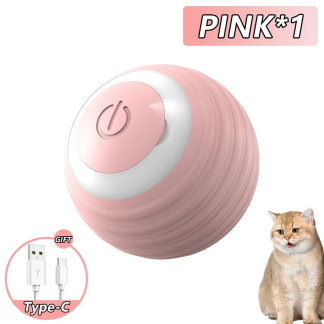 Pink USB-C rechargeable rolling cat ball