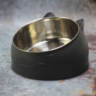Black raised pet bowl with steel insert