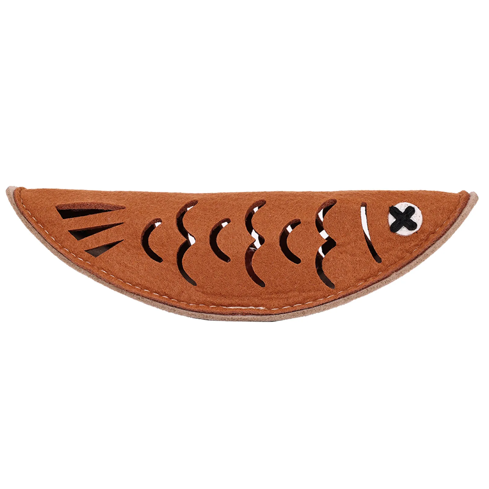 Brown fish-shaped felt treat-pocket toy