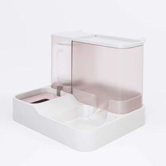 Pink combined gravity food and water dispenser