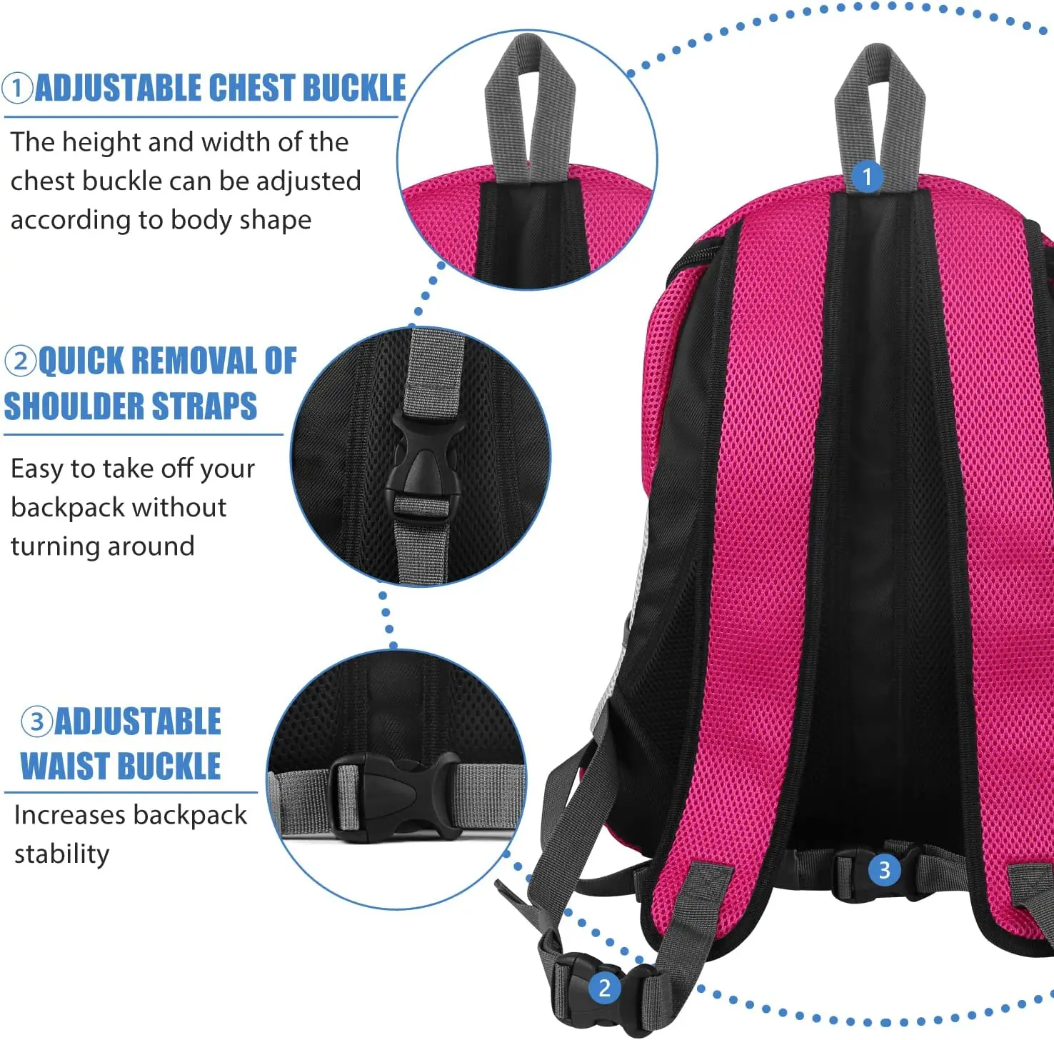 Padded straps with chest and waist buckles