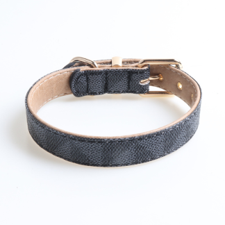 Blue patterned PU dog collar with buckle
