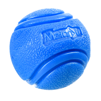 Blue grooved rubber fetch ball