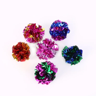 Assorted colorful crinkle ball cat toys