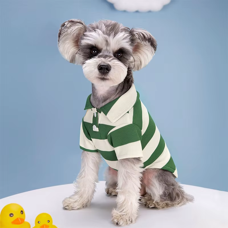 Green striped dog polo shirt