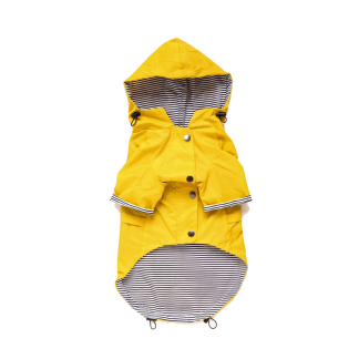Yellow hooded dog raincoat with reflective back trim