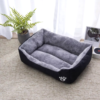 Black rectangular plush bolster pet bed