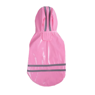 Pink hooded pet raincoat with reflective stripes