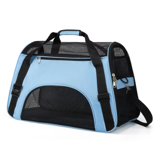 Blue mesh-panel pet carrier with handles