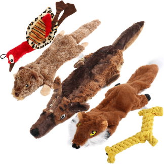 Squeaky Plush and Rope Dog Toy Set, 5-Pack
