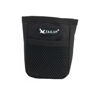 Black clip-on dog treat pouch with front mesh pocket