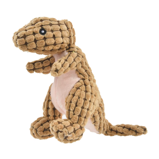 Brown textured plush dinosaur dog toy
