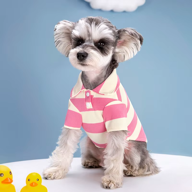 Pink striped dog polo shirt